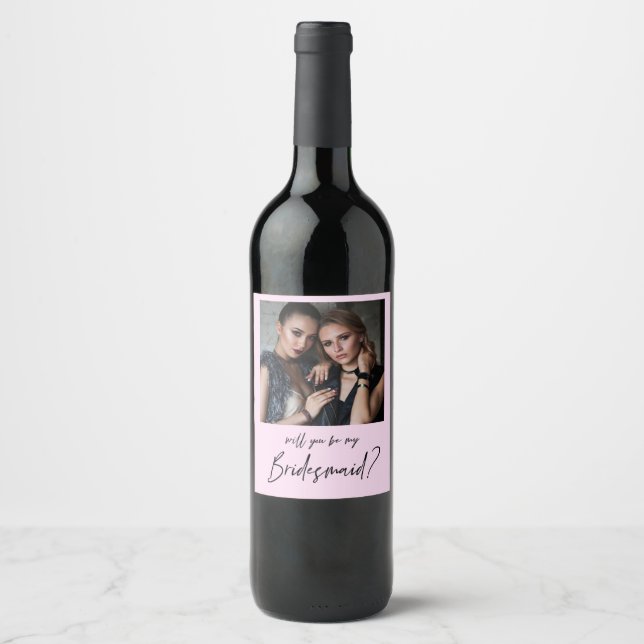 Minimalist Modern Photo Bridesmaid Proposal Wine L Wine Label (Front)