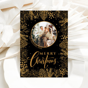 Minimalist Modern Photo Christmas Black Holiday Card