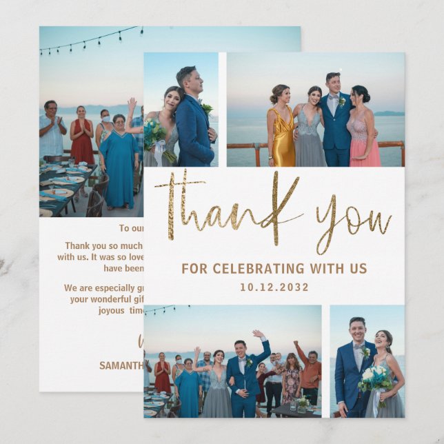 Minimalist Modern Photo Collage Thank you Wedding (Front/Back)