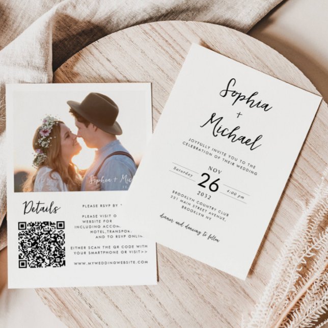 Minimalist Modern Photo Details QR Website Wedding Invitation (Creator Uploaded)