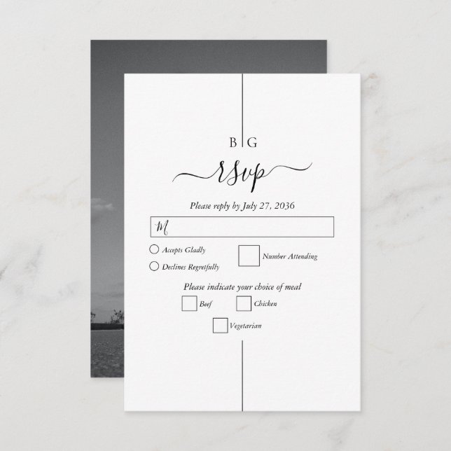 Minimalist Modern Photo Inline Monogram Wedding RSVP Card (Front/Back)