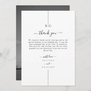 Minimalist Modern Photo Inline Monogram Wedding Thank You Card