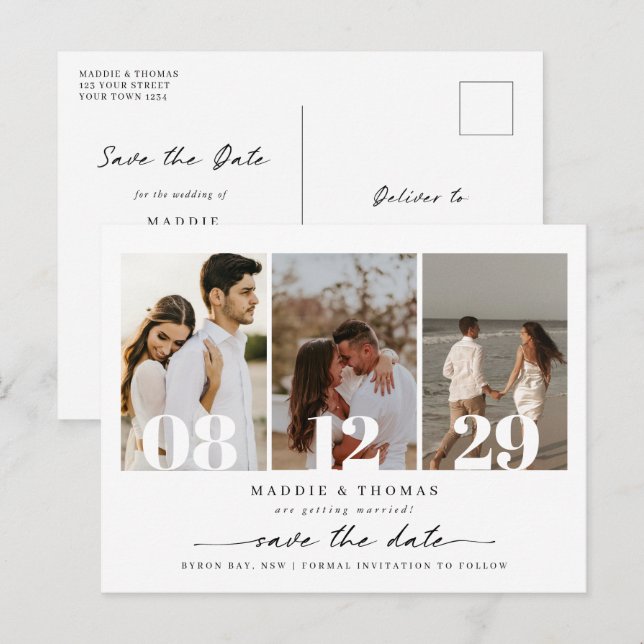 Minimalist modern photo Save the Date Invitation Postcard (Front/Back)
