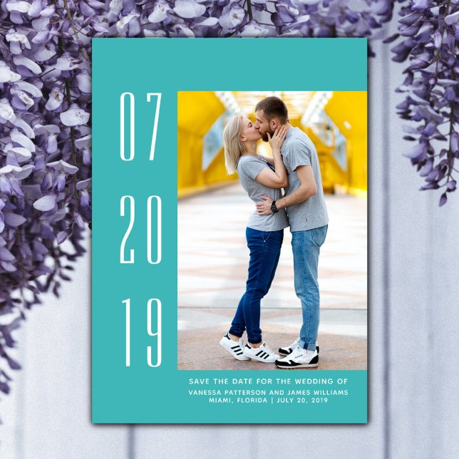 Minimalist Modern Photo Save the Date | Teal (Teal Minimalist Modern Photo Save the Date)