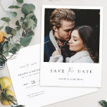 Minimalist Modern Photo Save the Date WeddIng Invitation Postcard<br><div class="desc">This simply chic photo wedding save the date postcard template features an elegant, minimalist, modern design. Please browse our shop for versions of this design with Save the Date text in other colors, and in a flat card format, too! The front features your first names under your favorite photo and...</div>