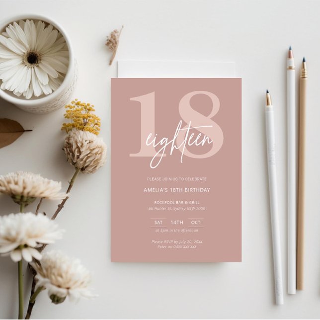 Minimalist Modern Pink 18th Birthday Party Invitation (Creator Uploaded)