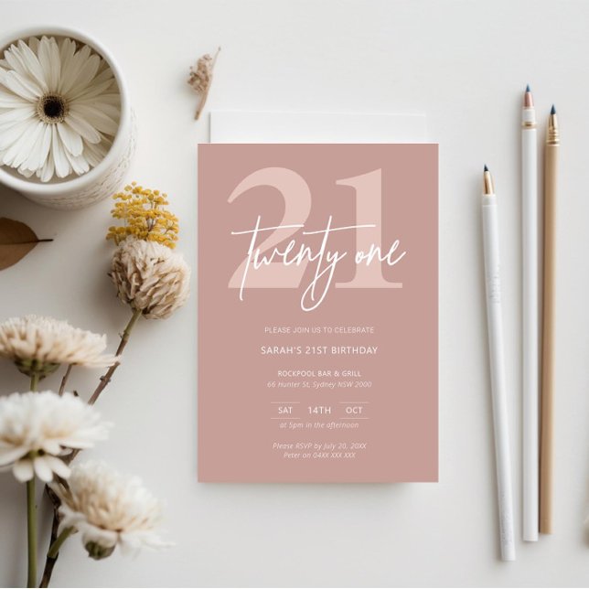 Minimalist Modern Pink 21st Birthday Party Invitation (Creator Uploaded)