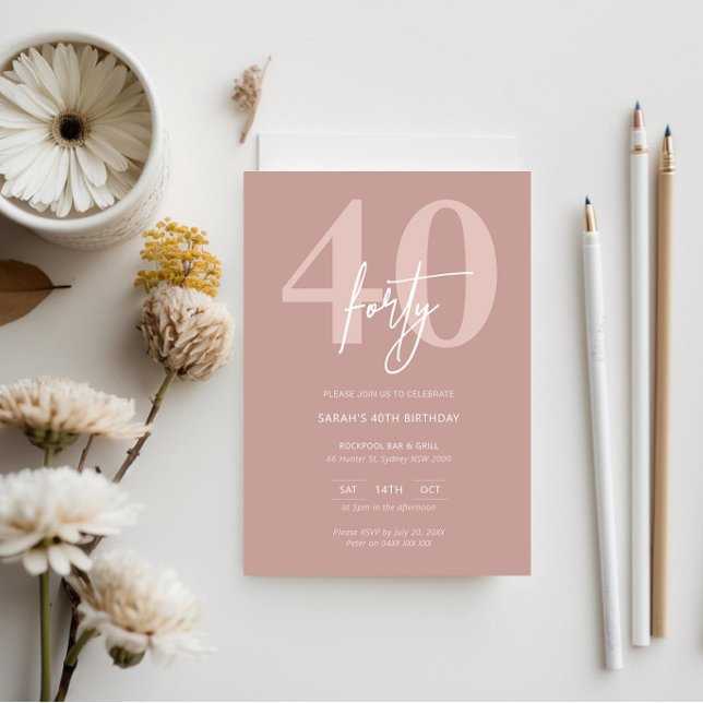 Minimalist Modern Pink 40th Birthday Party Invitation (Creator Uploaded)