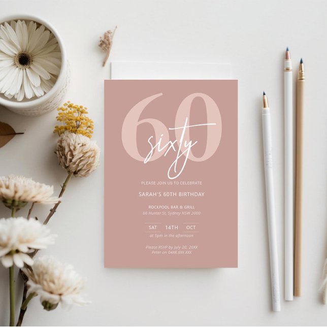 Minimalist Modern Pink 60th Birthday Party Invitation (Creator Uploaded)