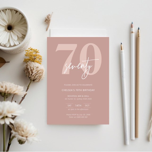 Minimalist Modern Pink 70th Birthday Party Invitation (Creator Uploaded)