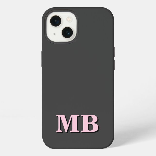 Minimalist Modern Pink Black Initial Monogram iPhone Case (Back)