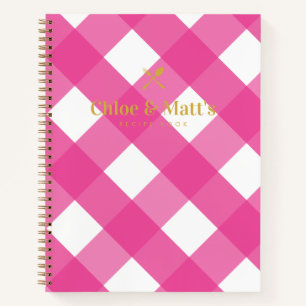 Minimalist Modern Pink Gingham Engagement Recipe Notebook