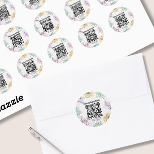 Minimalist Modern Pink Gold Green Floral Line Art Classic Round Sticker