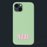 Minimalist Modern Pink Green Initial Monogram iPhone 13 Case<br><div class="desc">Pink Green Minimalist Modern Initial Monogram Phone Case. Create your own personalised iPhone Case with custom initial name.</div>