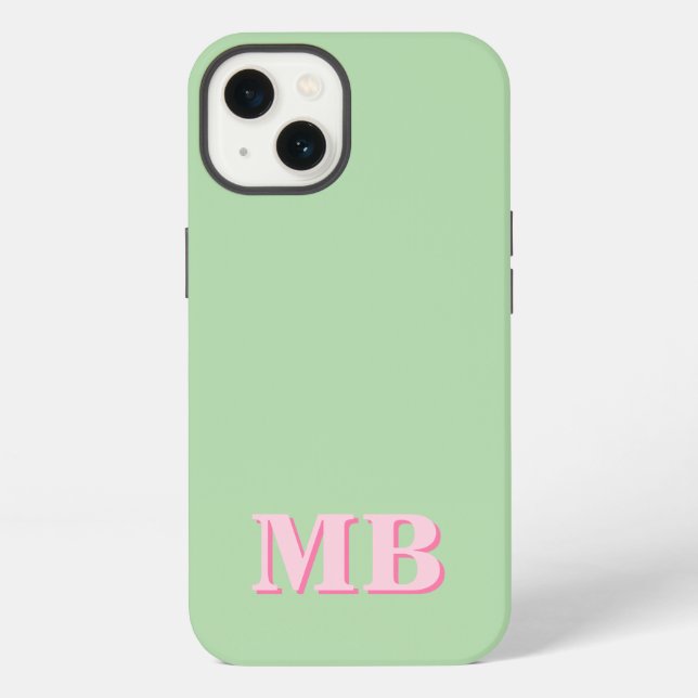 Minimalist Modern Pink Green Initial Monogram iPhone Case (Back)