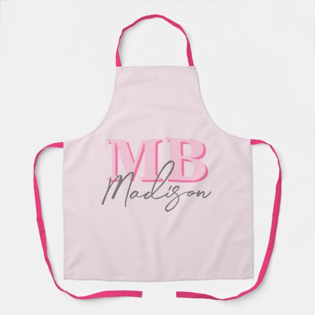 Minimalist Modern Pink Initial Monogram Apron (Front)
