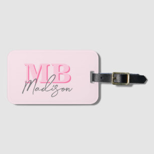 Minimalist Modern Pink Initial Monogram Luggage Tag