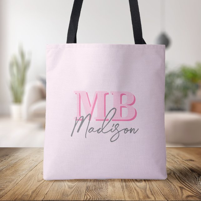 Minimalist Modern Pink Initial Monogram Tote Bag (Creator Uploaded)