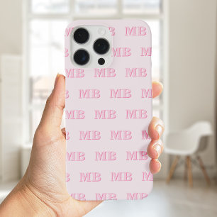 Minimalist Modern Pink Initial Pattern Monogram iPhone 16 Pro Max Case