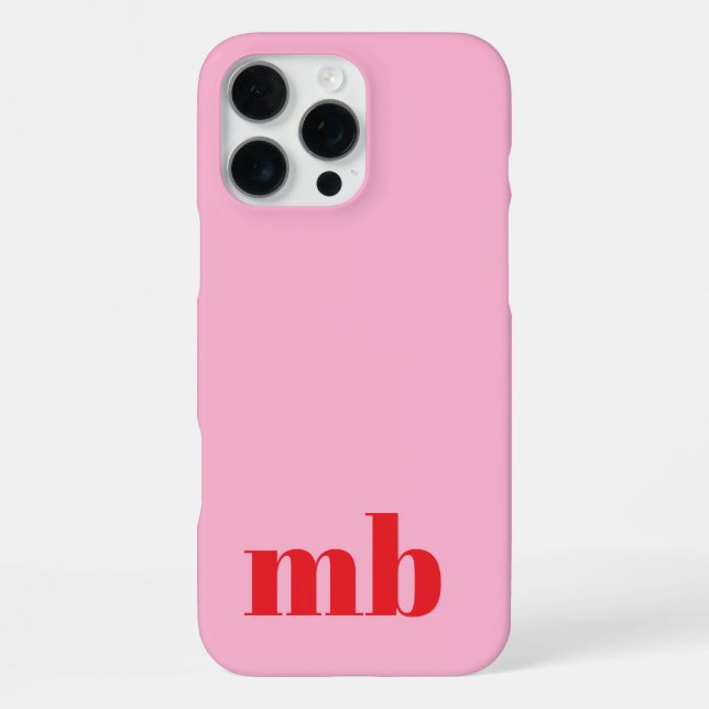 Minimalist Modern Pink Red Initial Monogram iPhone Case (Back)
