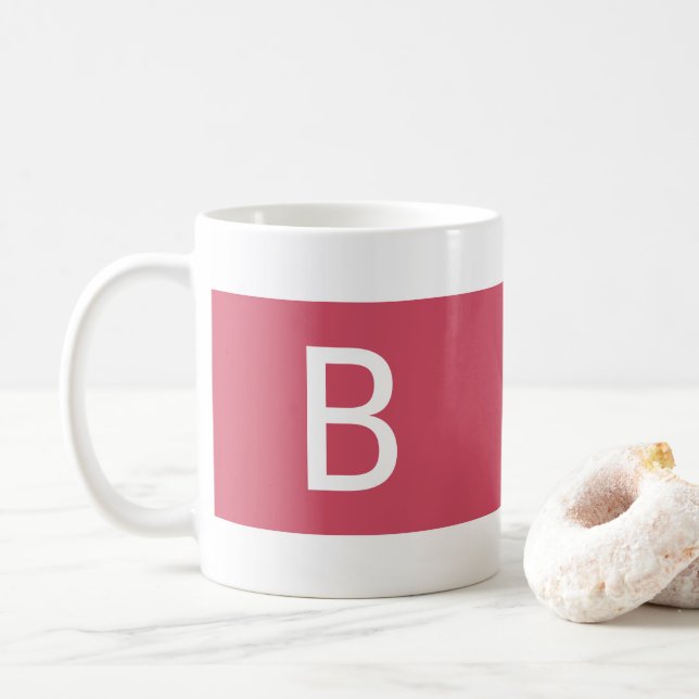Minimalist Modern Pink & White Monogram Farmhouse Coffee Mug (With Donut)