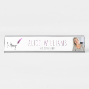 Minimalist Modern Pink & White Notary Photo Desk Name Plate