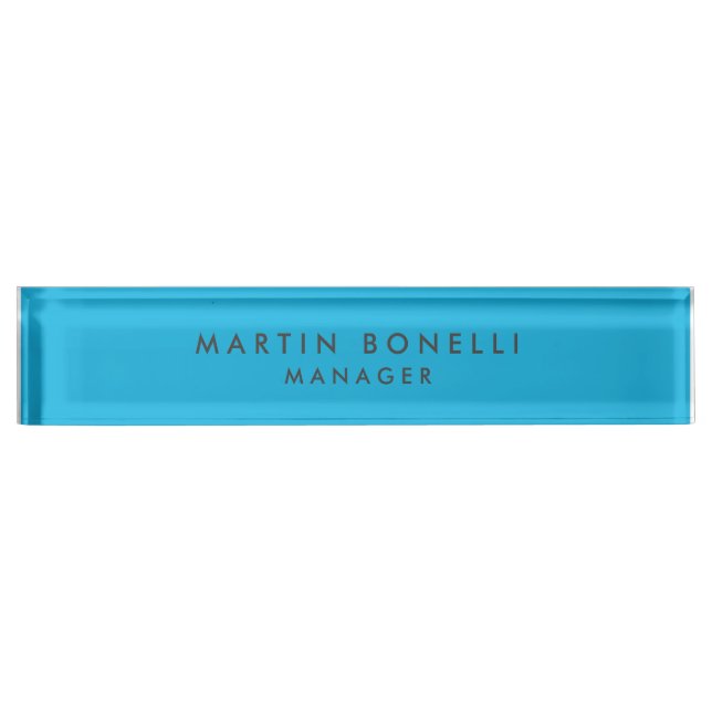 Minimalist Modern Plain Blue Nameplate (Front)