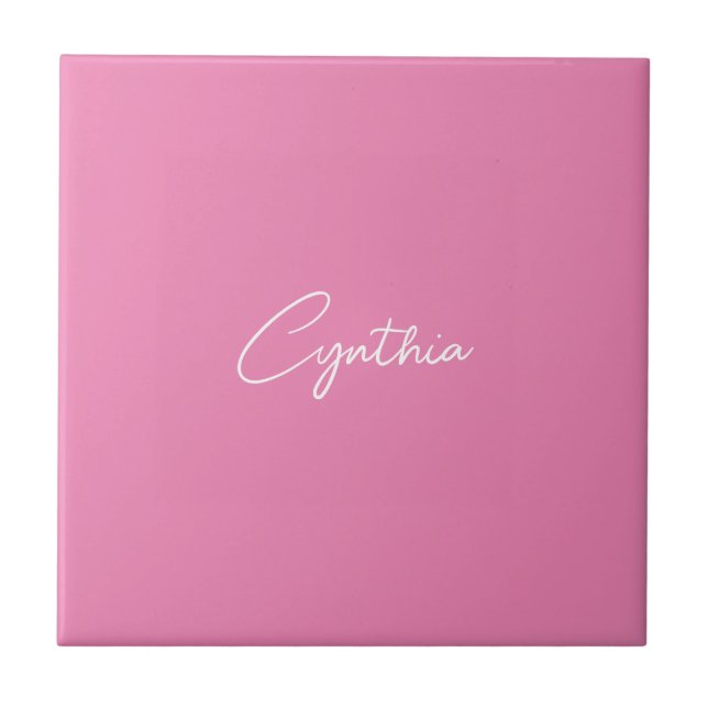  Minimalist Modern Plain Calligraphy Add Name Pink Ceramic Tile (Front)