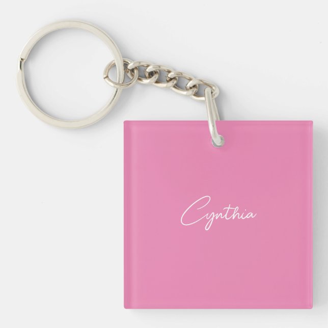  Minimalist Modern Plain Calligraphy Add Name Pink Key Ring (Front)