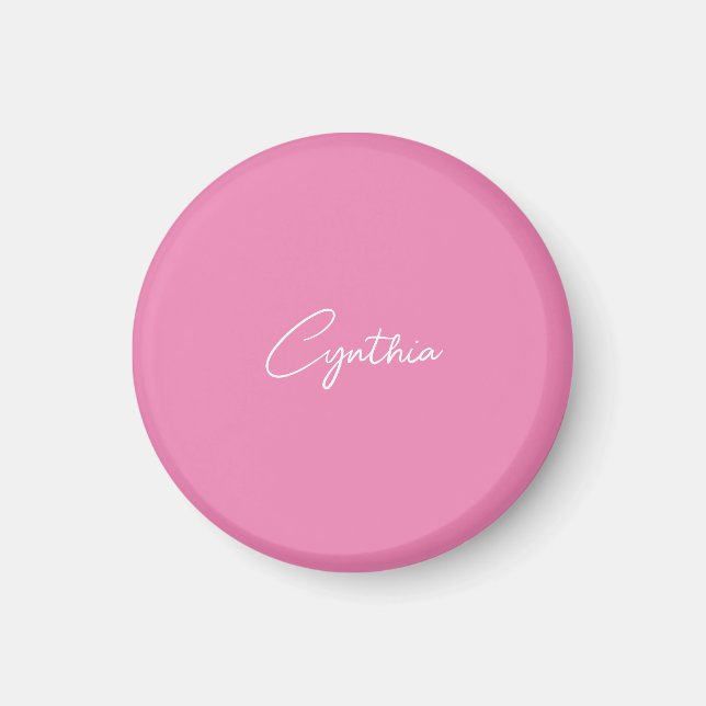  Minimalist Modern Plain Calligraphy Add Name Pink Magnet (Front)