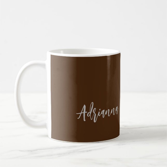 Minimalist Modern Plain Handwritten Own Name Brown Coffee Mug (Left)