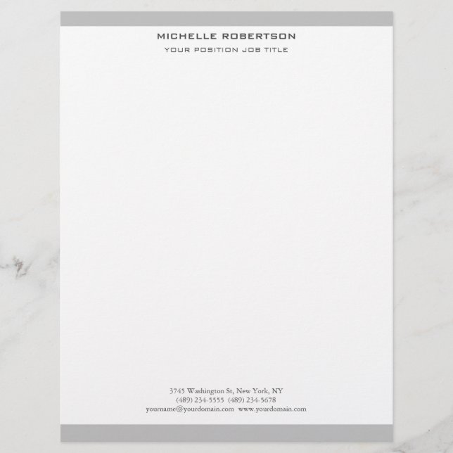 Minimalist Modern Plain Simple Grey White Custom Letterhead (Front)