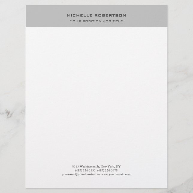 Minimalist Modern Plain Simple Grey White Custom Letterhead (Front)