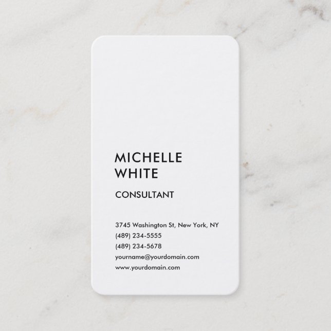 Minimalist Modern Plain Simple White Custom Business Card (Front)