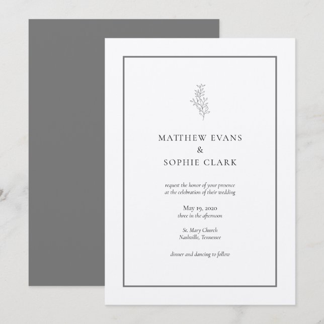 Minimalist Modern Plant Leaf Wedding Invitation (Front/Back)