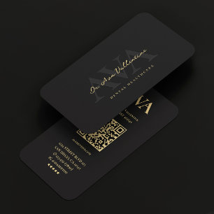 Minimalist Modern Professional Black Script QR  Business Card