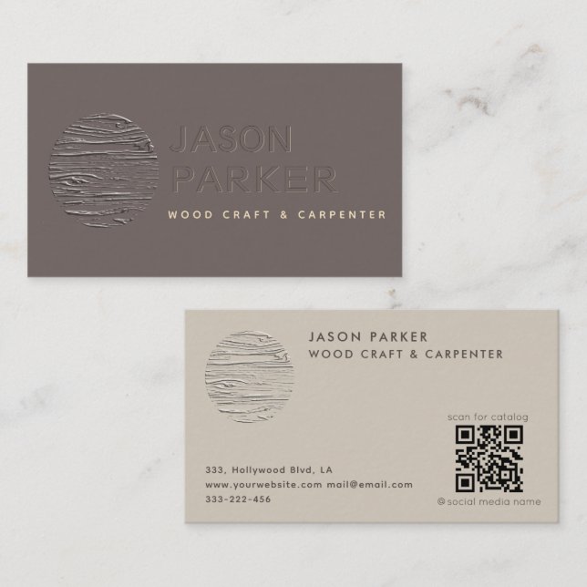 Minimalist modern professional carpenter Qr code  Business Card (Front/Back)