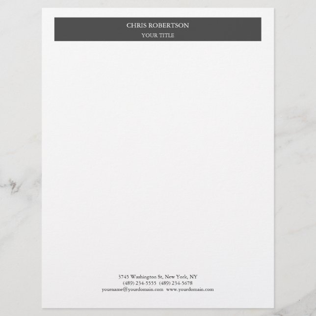 Minimalist Modern Professional Grey White Custom Letterhead (Front)