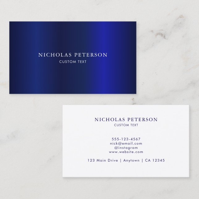 Minimalist Modern Professional Navy Blue Metallic  Business Card (Front/Back)