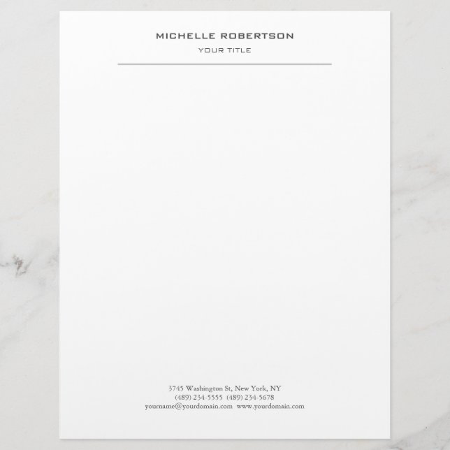 Minimalist Modern Professional Plain Custom Letterhead (Front)