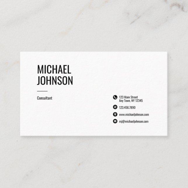 Minimalist Modern Professional White Business Card (Front)