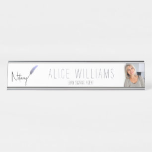 Minimalist Modern Purple & White Notary Photo Desk Name Plate
