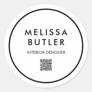 Minimalist Modern QR Code White Classic Round Sticker