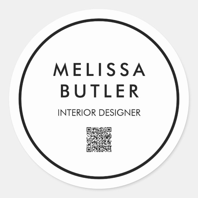 Minimalist Modern QR Code White Classic Round Sticker (Front)