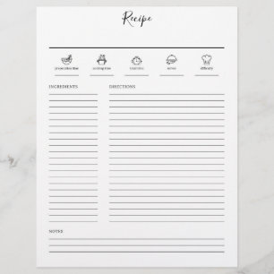 Minimalist Modern Recipe Cookbook Sheet Page
