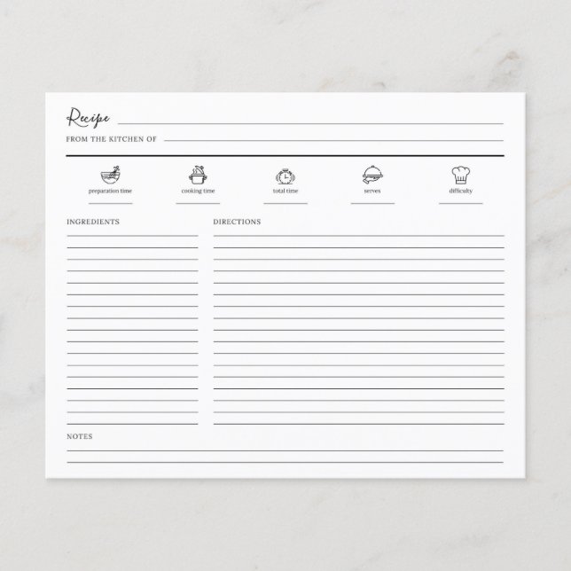 Minimalist Modern Recipe Sheet Cookbook Page (Front)