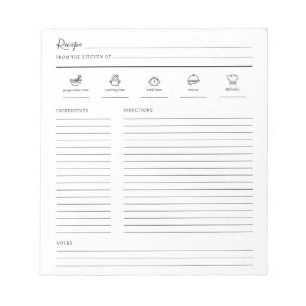 Minimalist Modern Recipe Sheet Cookbook Page Notepad