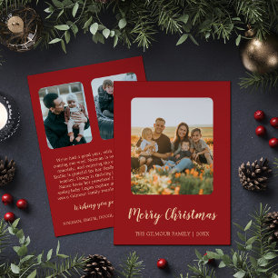 Minimalist Modern Red 3 Photo Christmas Newsletter Holiday Card