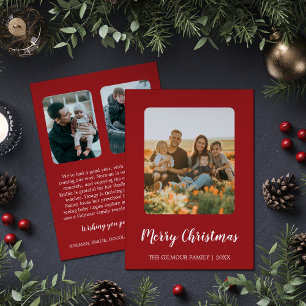 Minimalist Modern Red 3 Photo Christmas Update Holiday Card