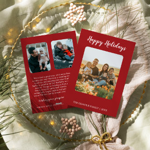 Minimalist Modern Red 3Photo Happy Holidays Update Holiday Card